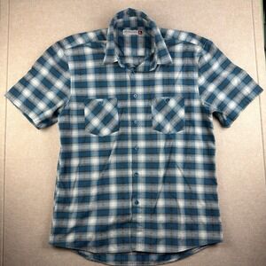Sovereign Code Shirt Men L Surfer Blue Plaid Harrison SS Western Skater Fit‎